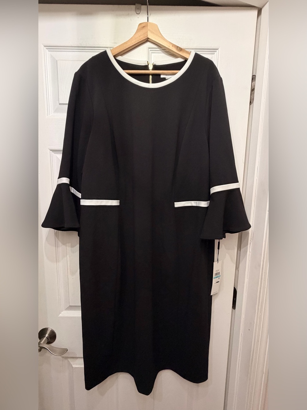 Calvin Klein Black Midi Dress with White Trim